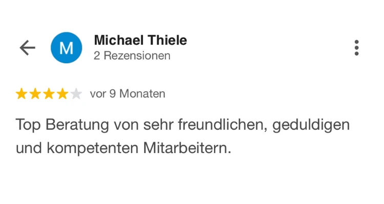 Google-Bewertung: Top Beratung durch freundliche und kompetente Mitarbeiter für Einkommenssicherung und Private Krankenversicherung