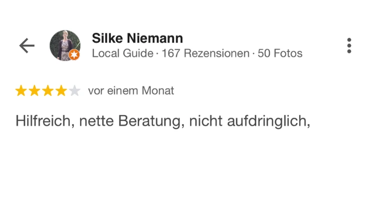 Google-Bewertung: Top Beratung durch freundliche und kompetente Mitarbeiter für Einkommenssicherung und Private Krankenversicherung