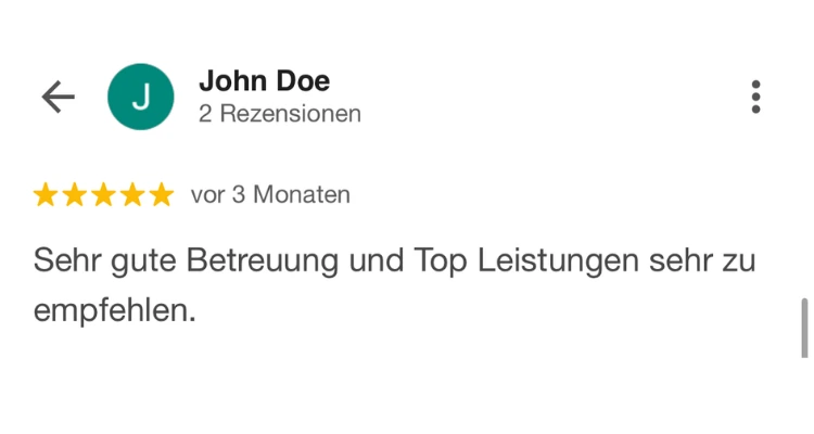 Google-Bewertung: Top Beratung durch freundliche und kompetente Mitarbeiter für Einkommenssicherung und Private Krankenversicherung
