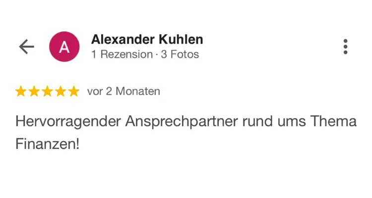 Google-Bewertung: Top Beratung durch freundliche und kompetente Mitarbeiter für Einkommenssicherung und Private Krankenversicherung