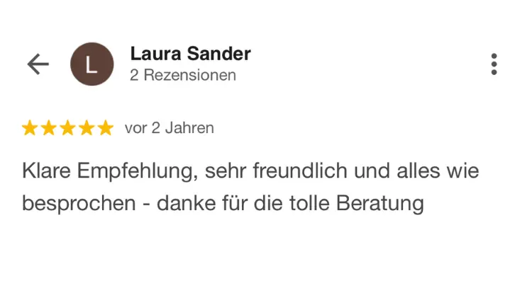 Google-Bewertung: Top Beratung durch freundliche und kompetente Mitarbeiter für Einkommenssicherung und Private Krankenversicherung